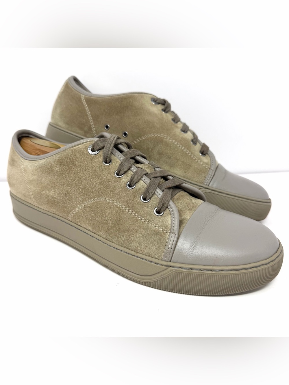 Lanvin Men’s DBB1 Designer Fashion Sneaker Sz 9 Khaki Suede Leather Cap Toe $590